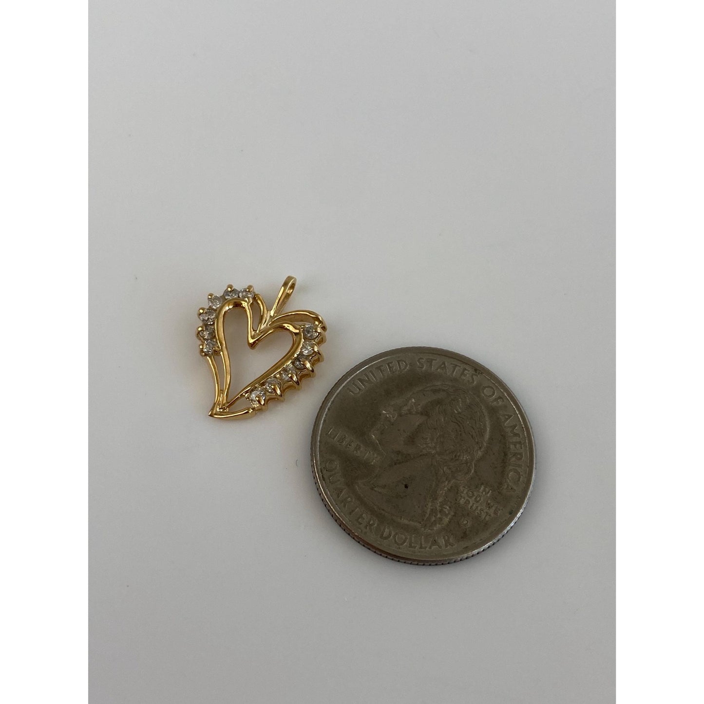 Solid 14k Yellow Gold Diamond Heart Pendant