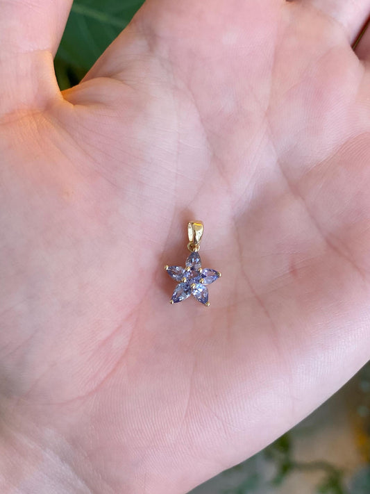 Vintage Solid 14k Yellow Gold Tanzanite Flower Charm