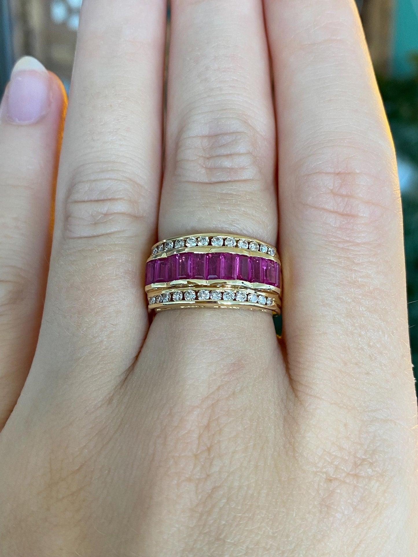 Levian Solid 18k Yellow Gold Pink Sapphire Diamond Ring Band - Size 6.75