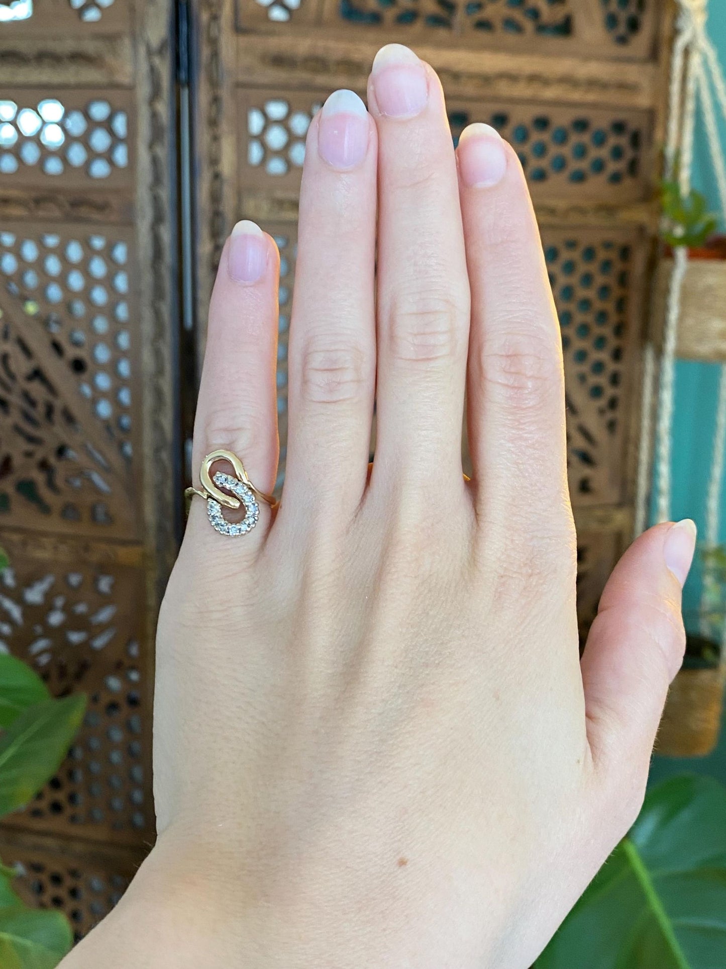 Vintage Solid 14k White & Yellow Gold Diamond Loop Ring - Size 2.75