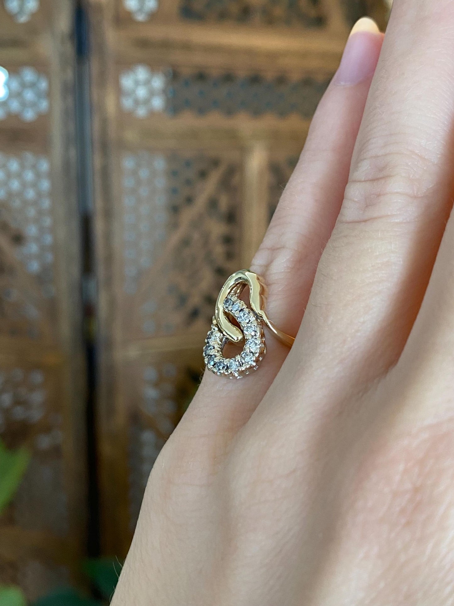 Vintage Solid 14k White & Yellow Gold Diamond Loop Ring - Size 2.75