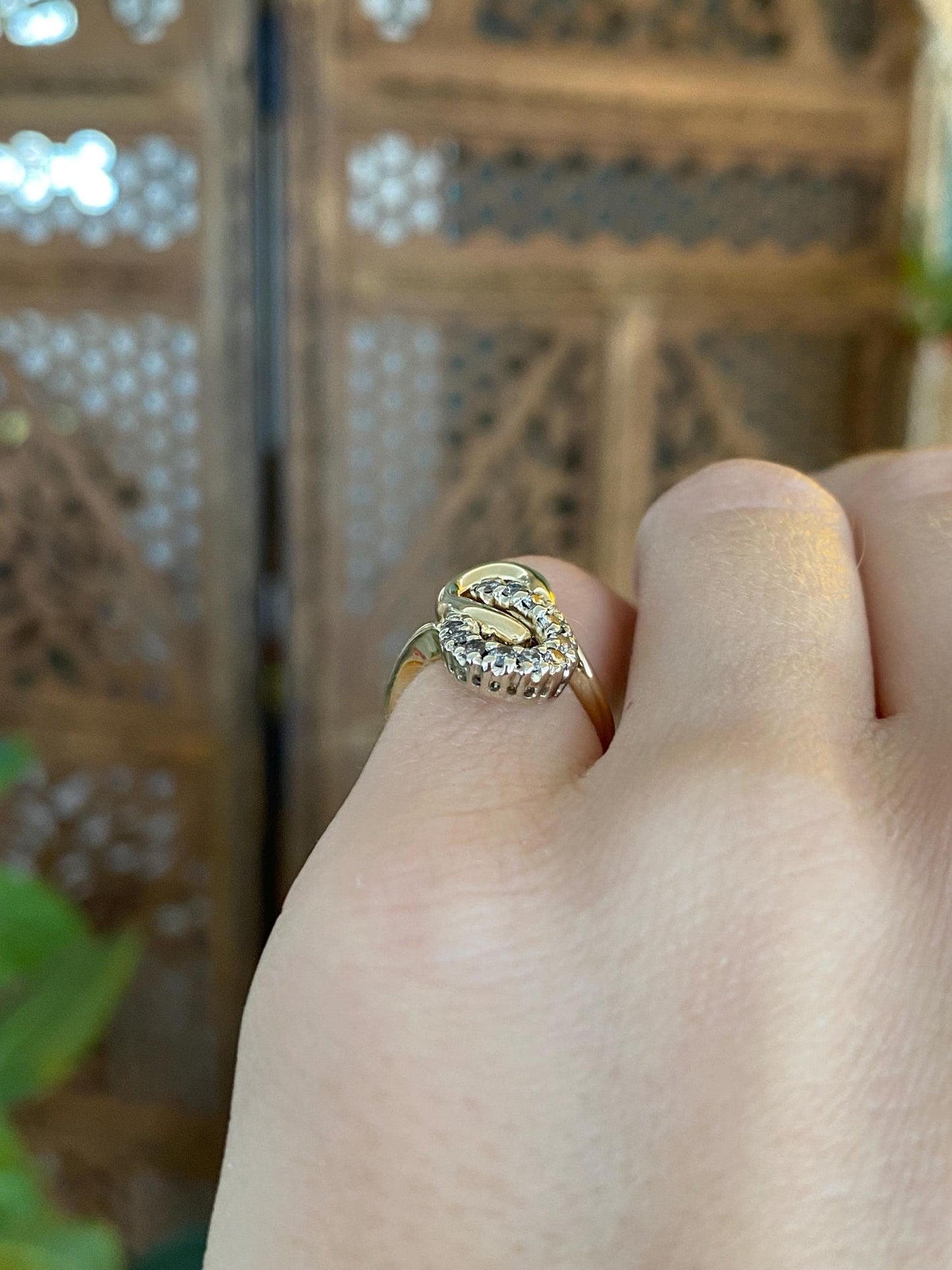 Vintage Solid 14k White & Yellow Gold Diamond Loop Ring - Size 2.75