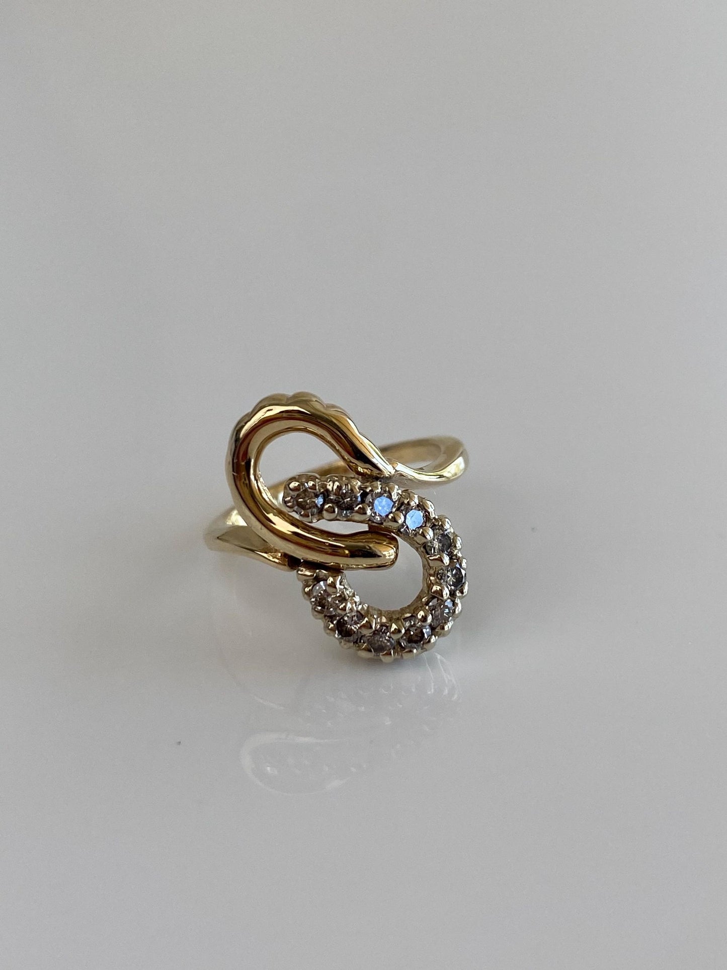 Vintage Solid 14k White & Yellow Gold Diamond Loop Ring - Size 2.75