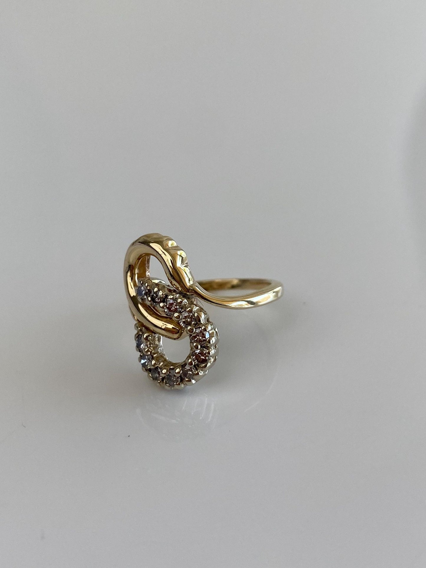 Vintage Solid 14k White & Yellow Gold Diamond Loop Ring - Size 2.75