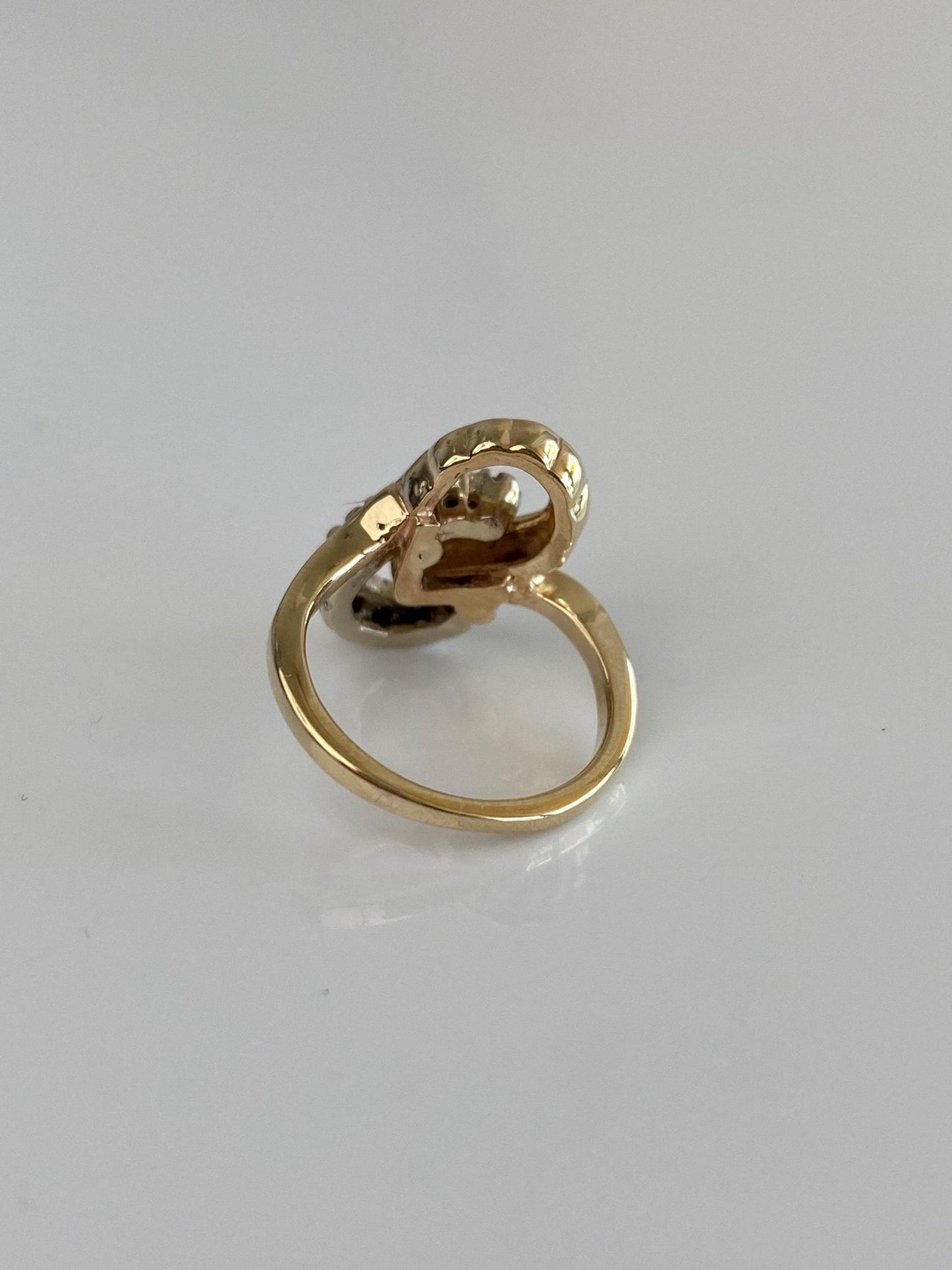 Vintage Solid 14k White & Yellow Gold Diamond Loop Ring - Size 2.75