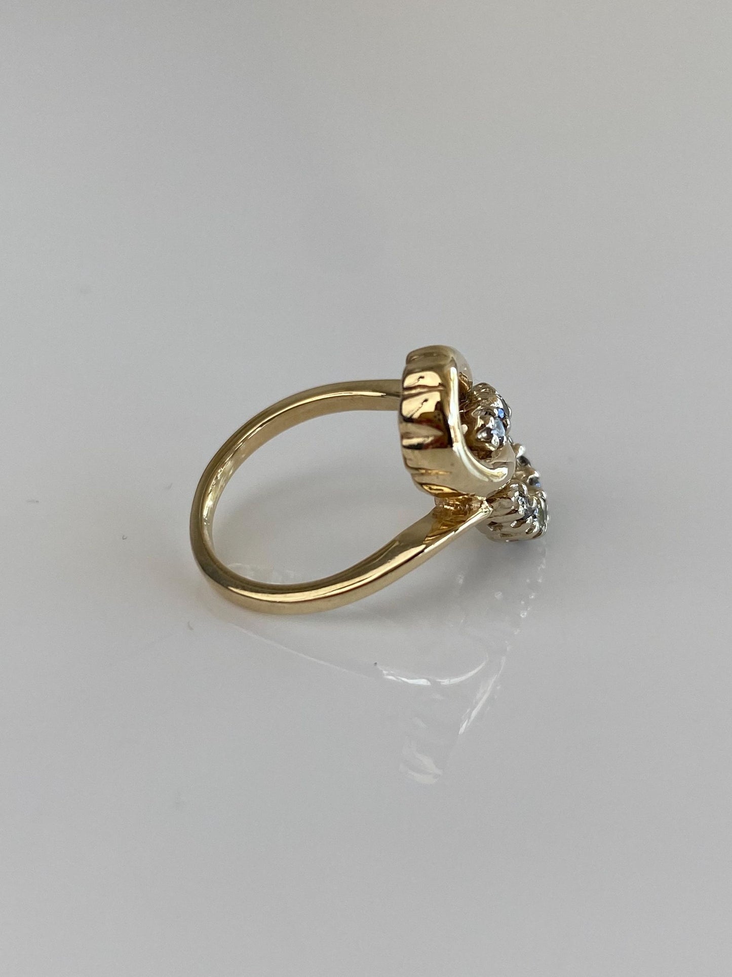 Vintage Solid 14k White & Yellow Gold Diamond Loop Ring - Size 2.75