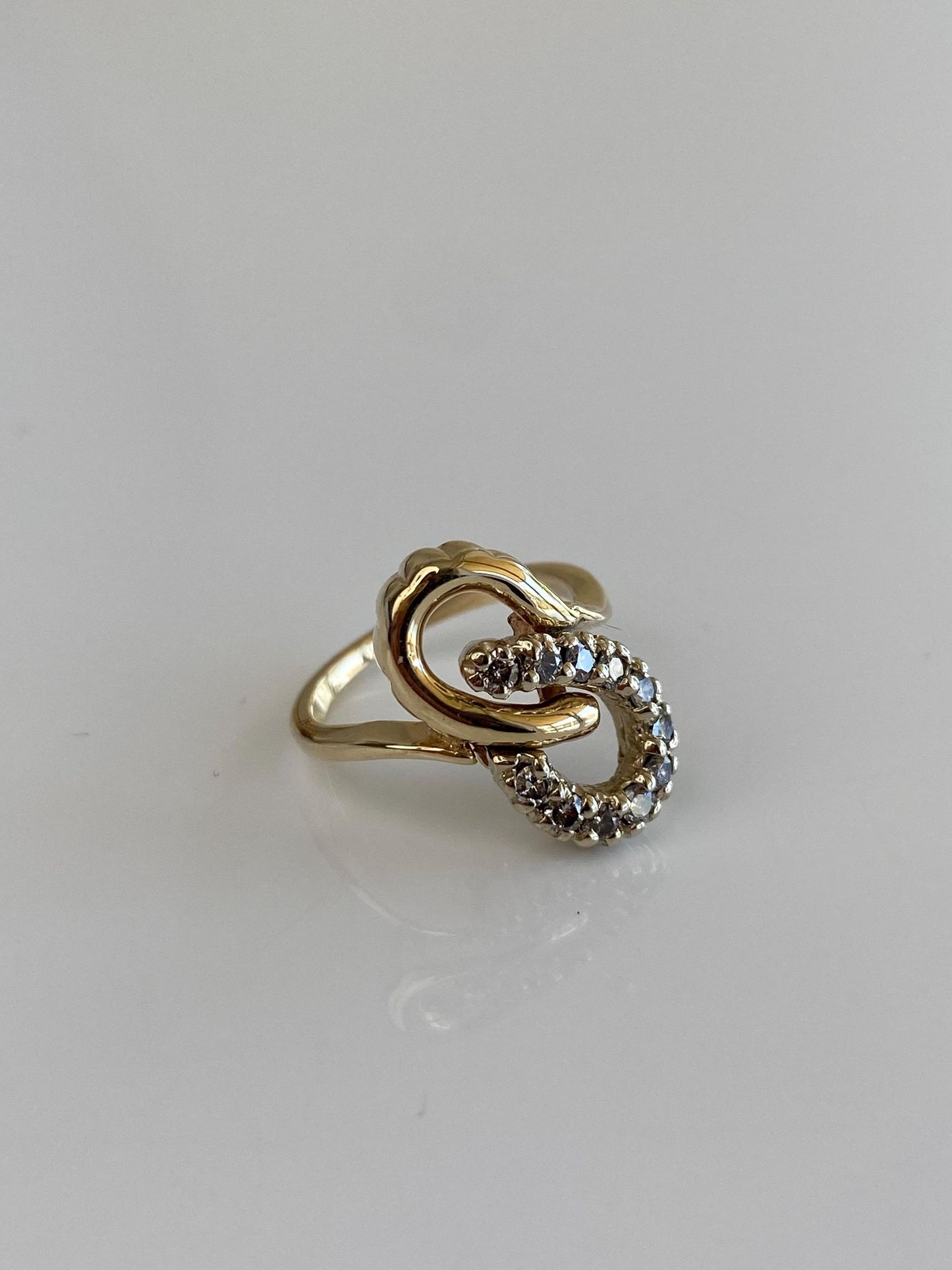 Vintage Solid 14k White & Yellow Gold Diamond Loop Ring - Size 2.75