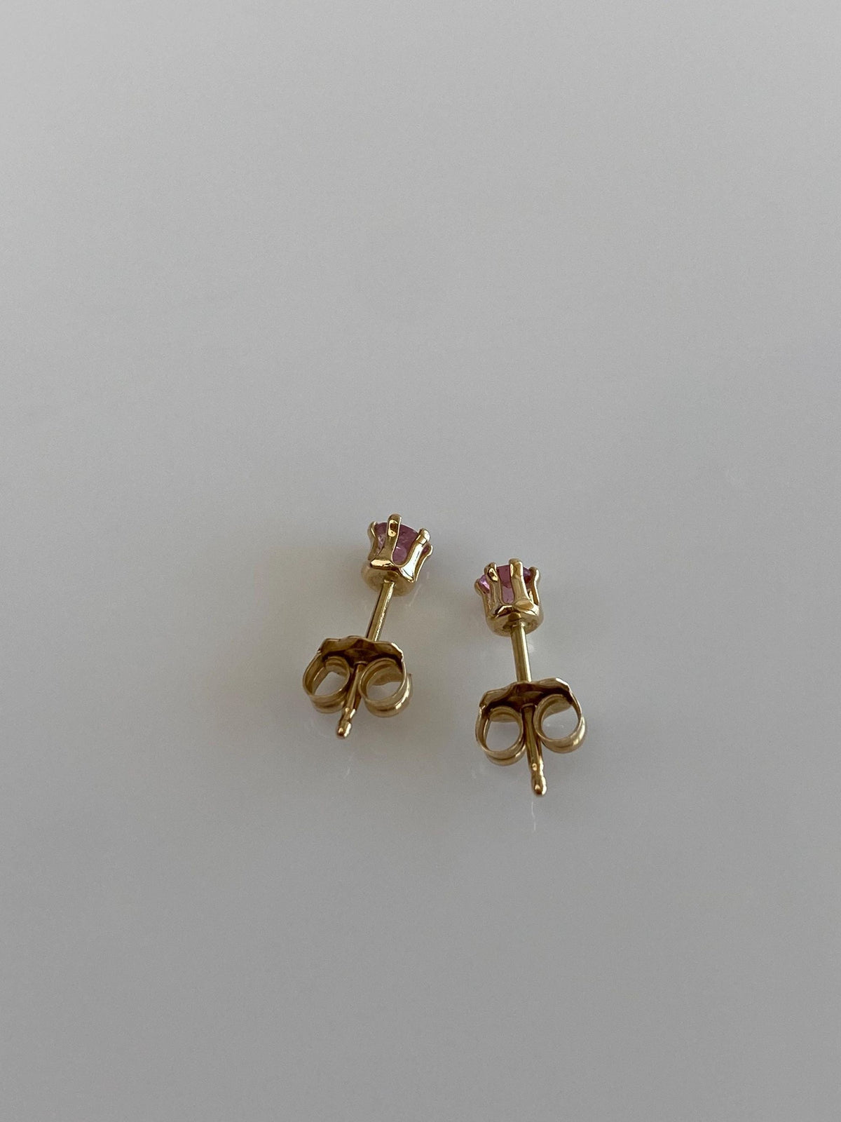 Vintage Solid 14k Yellow Gold Rose Quartz Stud Earrings