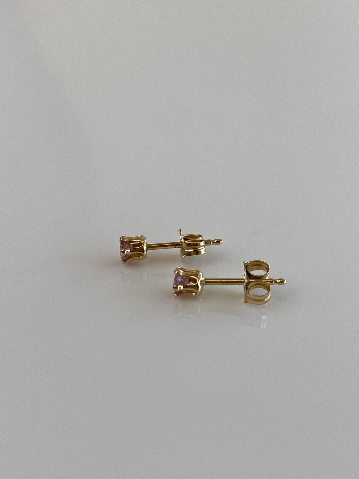 Vintage Solid 14k Yellow Gold Rose Quartz Stud Earrings