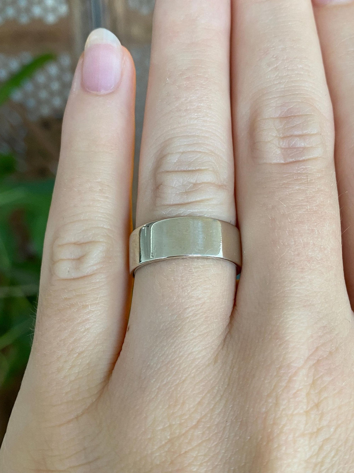 Vintage Solid 14k White Gold Straight Edge Ring Band - Size 6.75