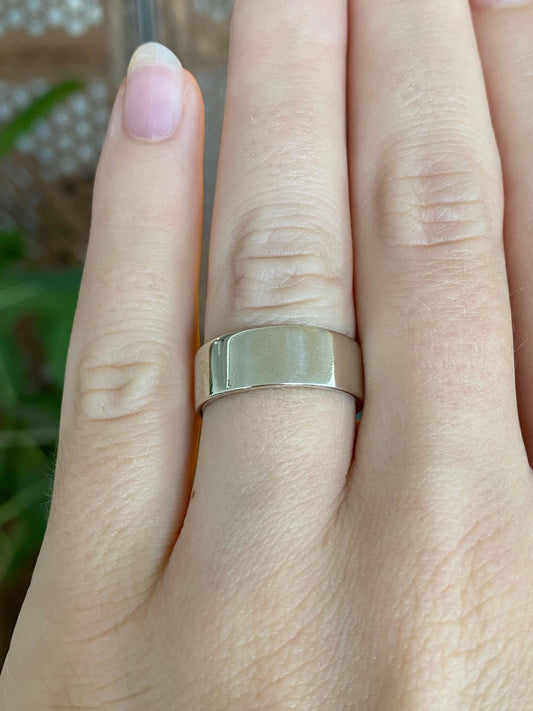 Vintage Solid 14k White Gold Straight Edge Ring Band - Size 6.75