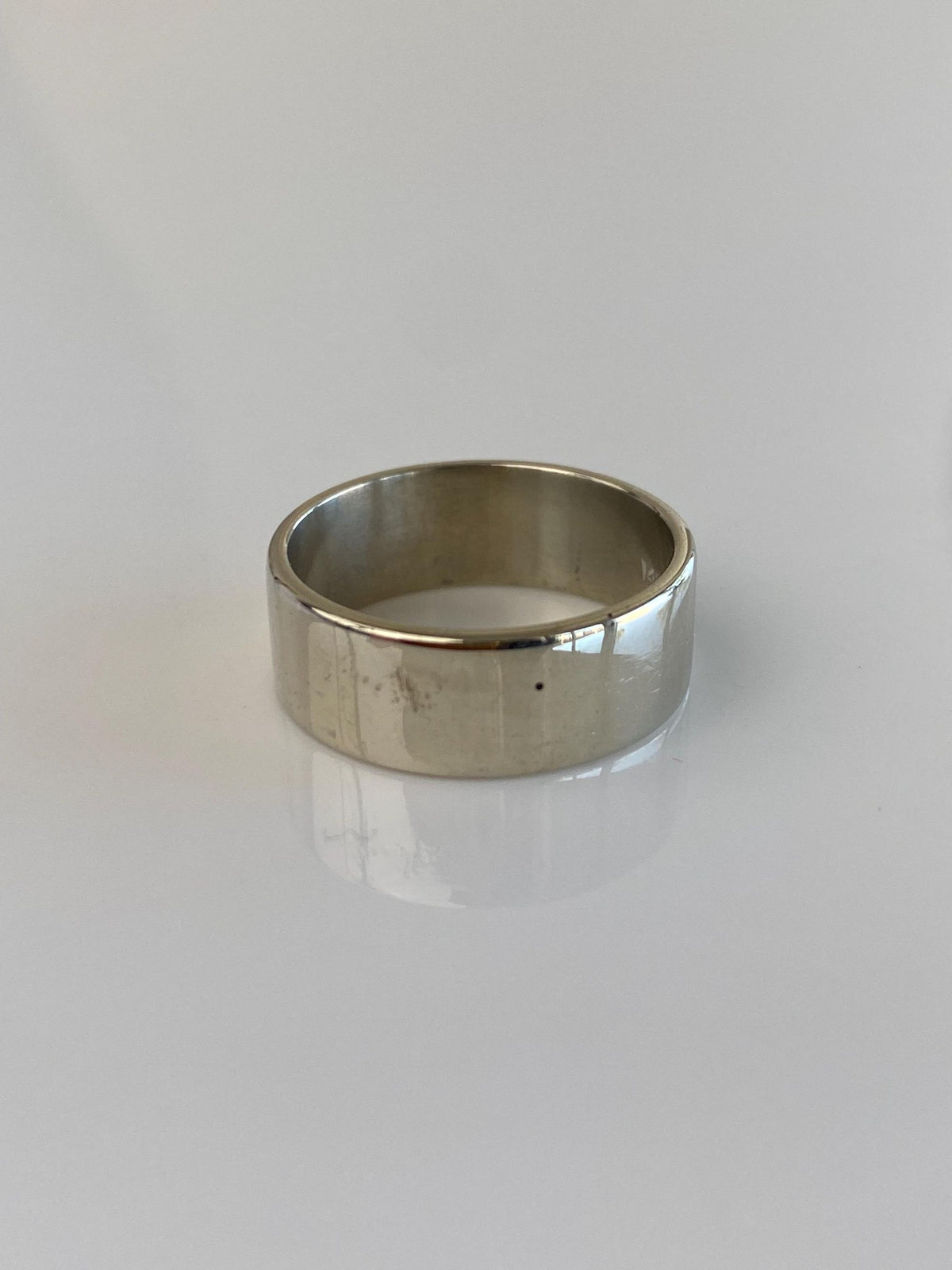 Vintage Solid 14k White Gold Straight Edge Ring Band - Size 6.75