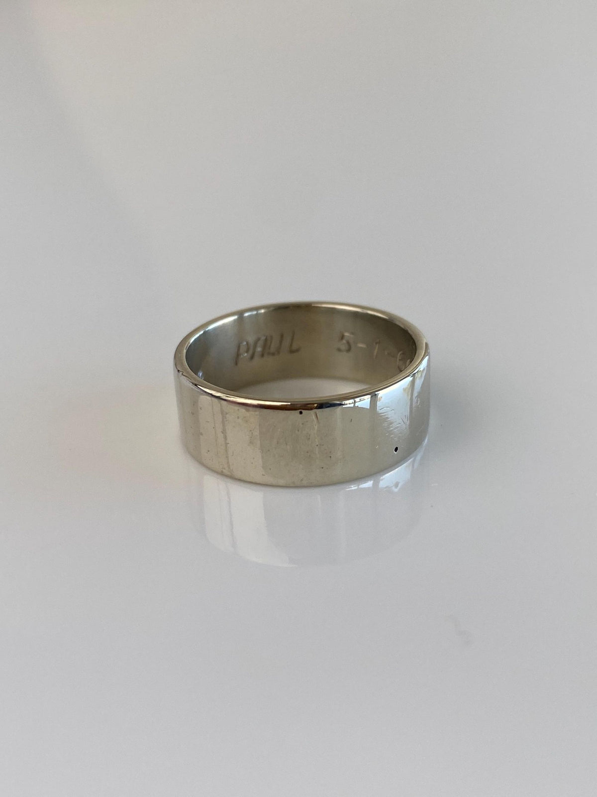 Vintage Solid 14k White Gold Straight Edge Ring Band - Size 6.75