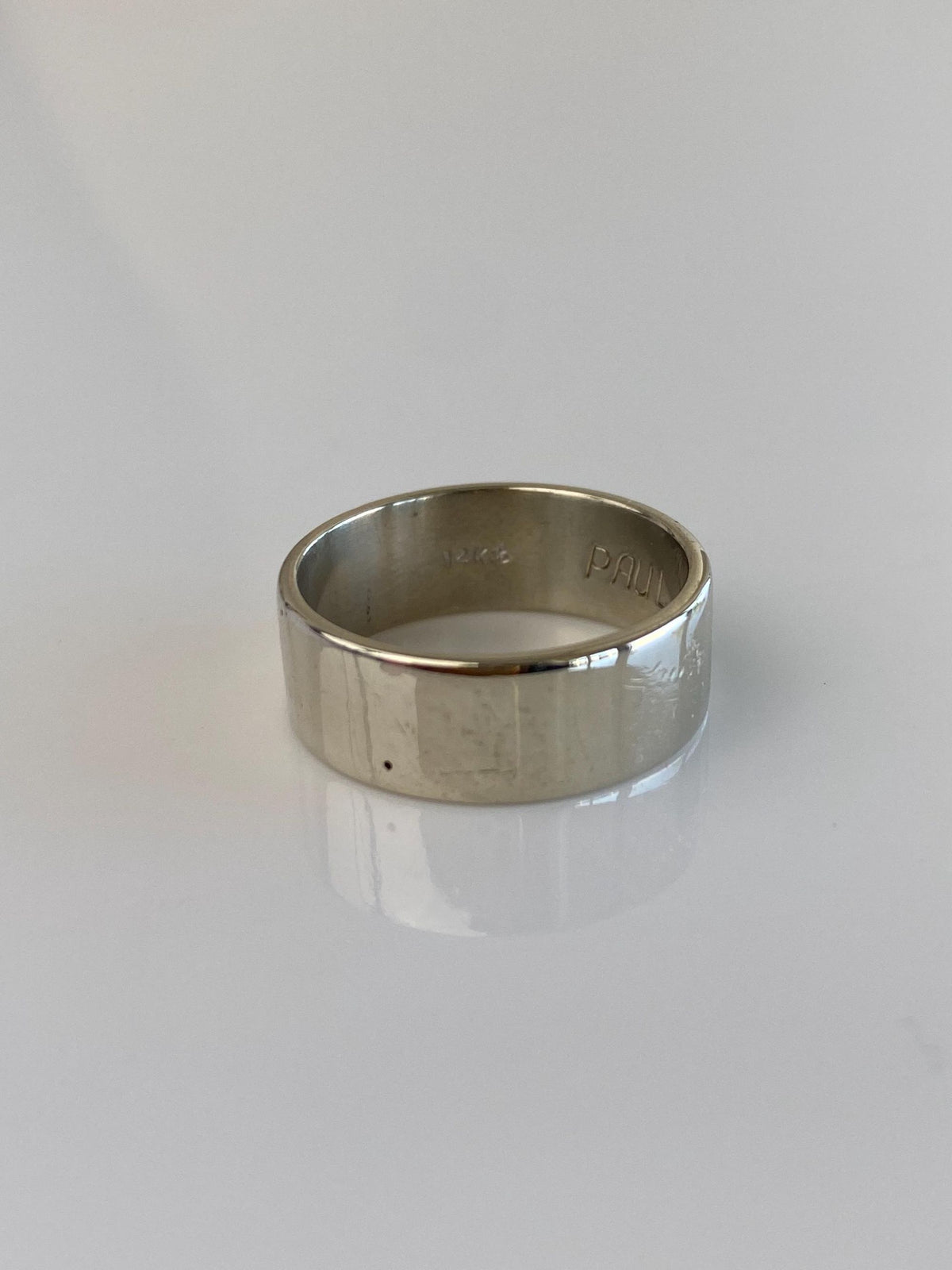 Vintage Solid 14k White Gold Straight Edge Ring Band - Size 6.75