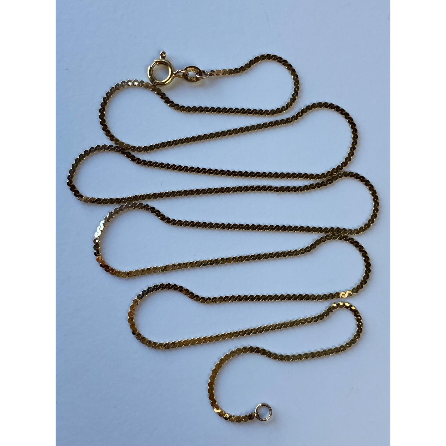 Vintage Solid 14k Yellow Gold Long Serpentine Chain Necklace - 23.75 inches