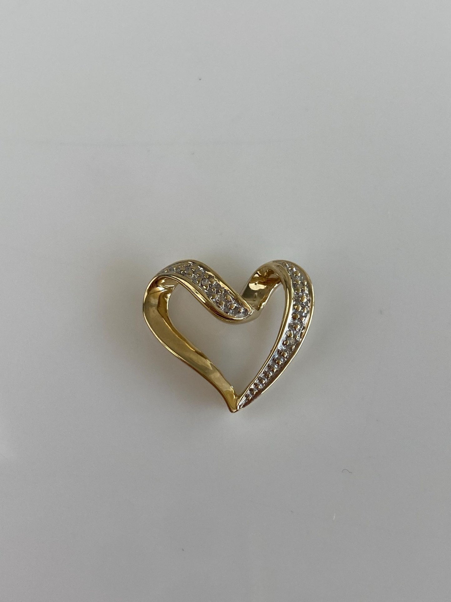 Vintage Solid 10k White & Yellow Gold Diamond Heart Slide Charm