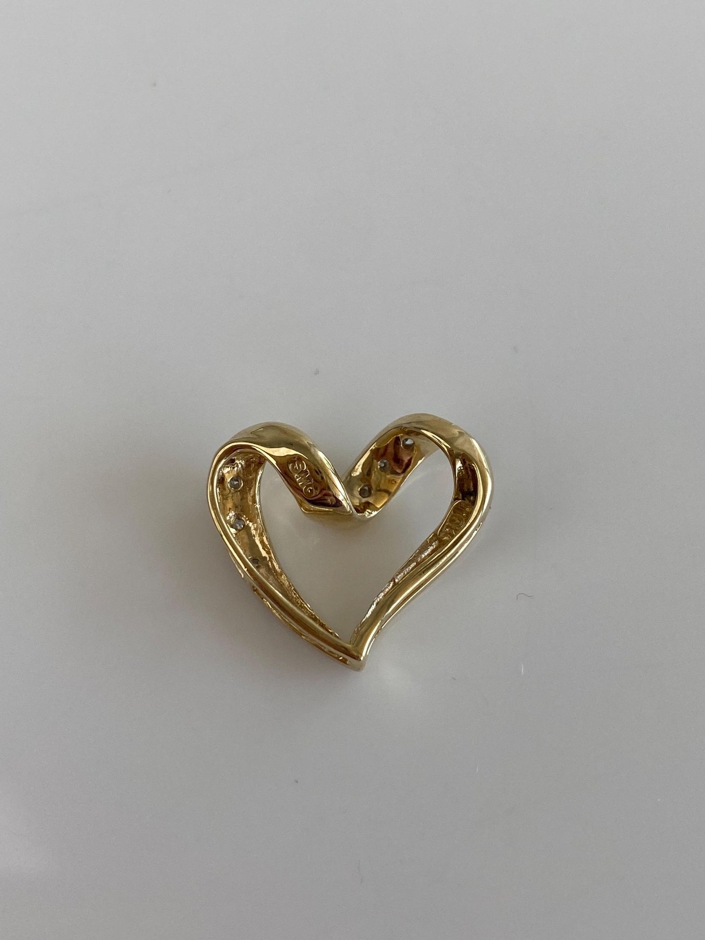 Vintage Solid 10k White & Yellow Gold Diamond Heart Slide Charm
