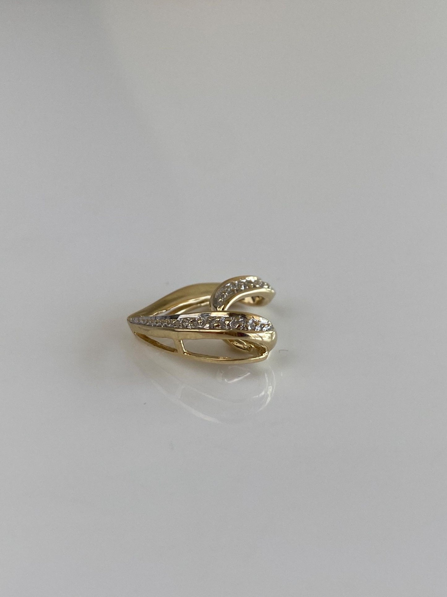 Vintage Solid 10k White & Yellow Gold Diamond Heart Slide Charm