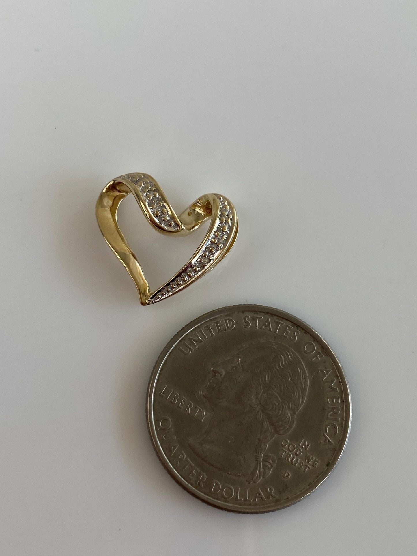 Vintage Solid 10k White & Yellow Gold Diamond Heart Slide Charm