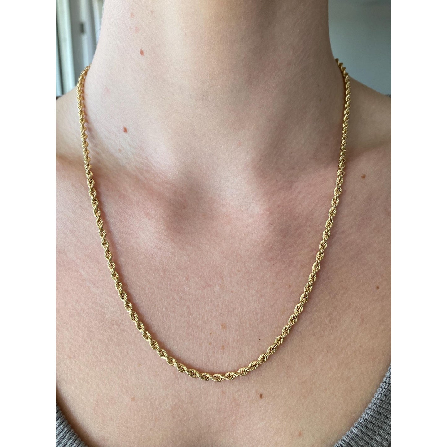 Vintage Solid 14k Yellow Gold Rope Chain Necklace - 19.75 inches
