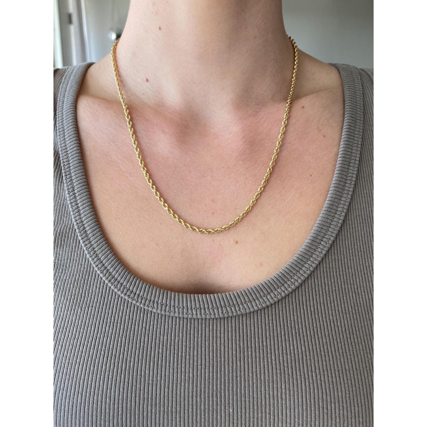 Vintage Solid 14k Yellow Gold Rope Chain Necklace - 19.75 inches