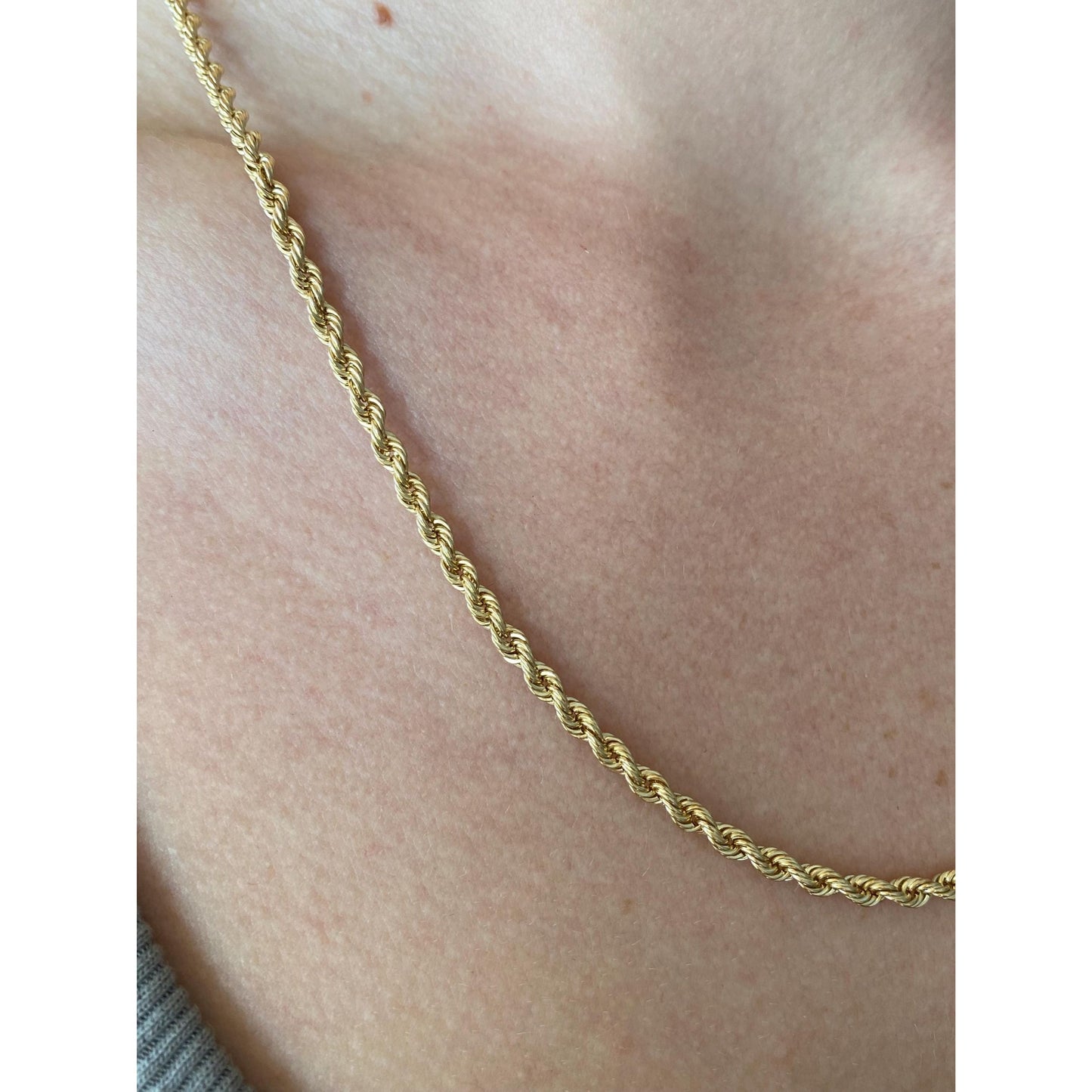 Vintage Solid 14k Yellow Gold Rope Chain Necklace - 19.75 inches