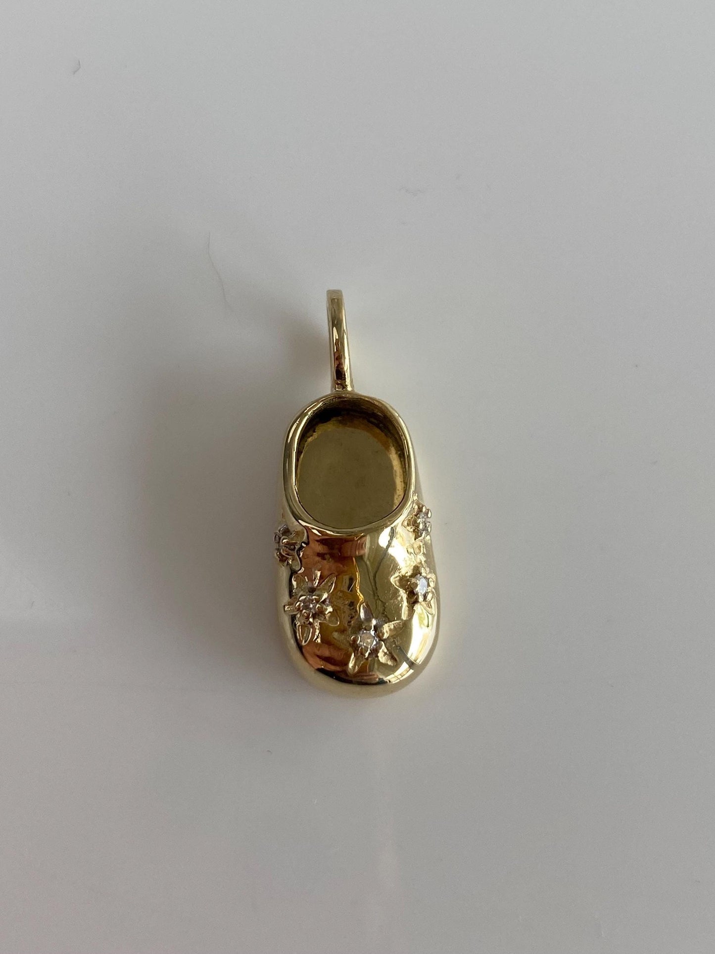 Vintage Solid 14k Yellow Gold Star Set Diamond Baby Shoe Charm
