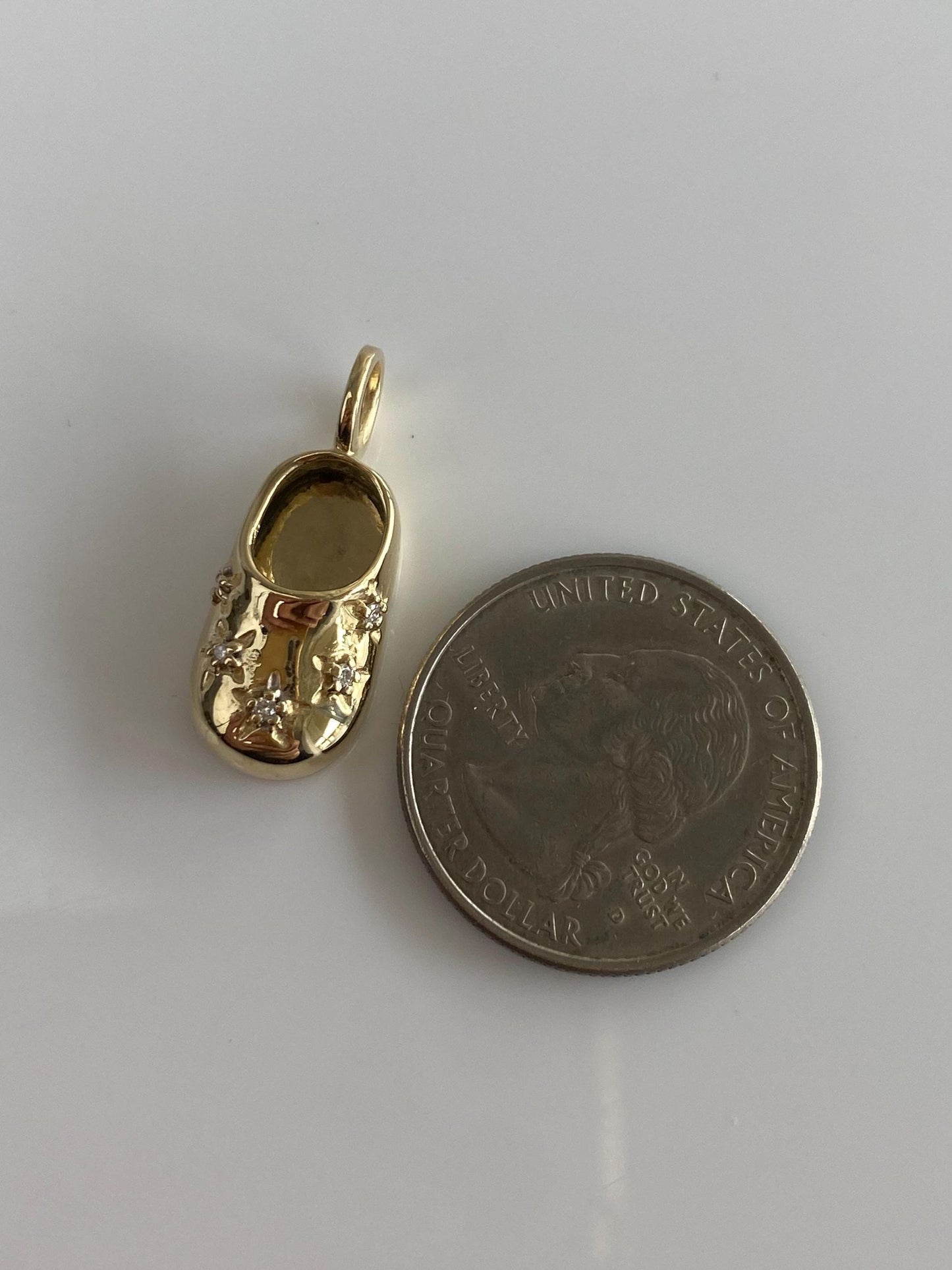 Vintage Solid 14k Yellow Gold Star Set Diamond Baby Shoe Charm