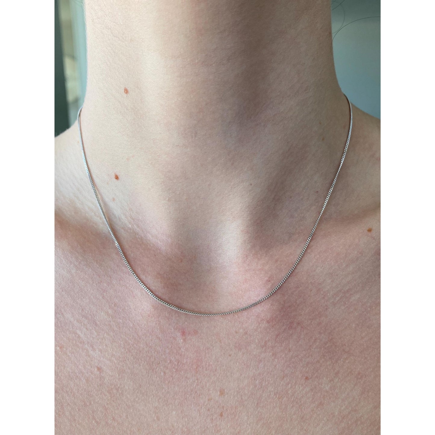 Vintage Solid 14k White Gold Tight Curb Chain Necklace - 16.25 inches