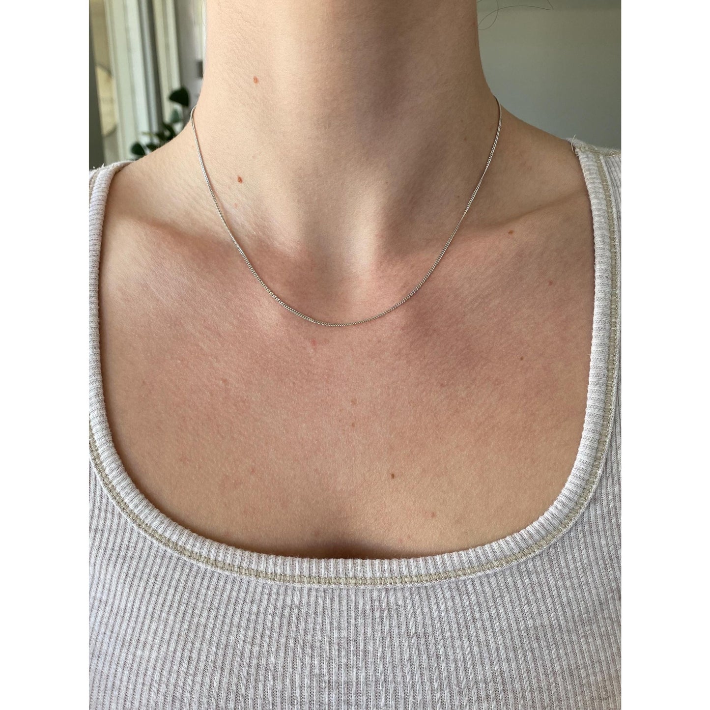 Vintage Solid 14k White Gold Tight Curb Chain Necklace - 16.25 inches