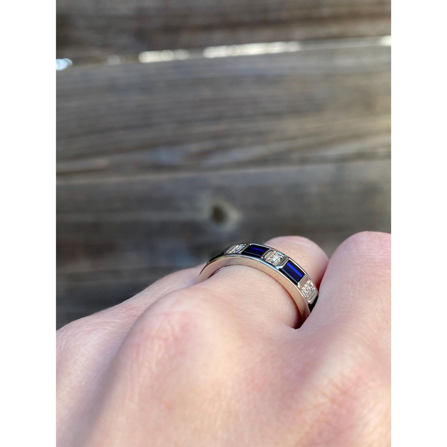 Vintage Solid 14k White Gold Blue Spinel Diamond Chunky Ring Band - Size 8.75