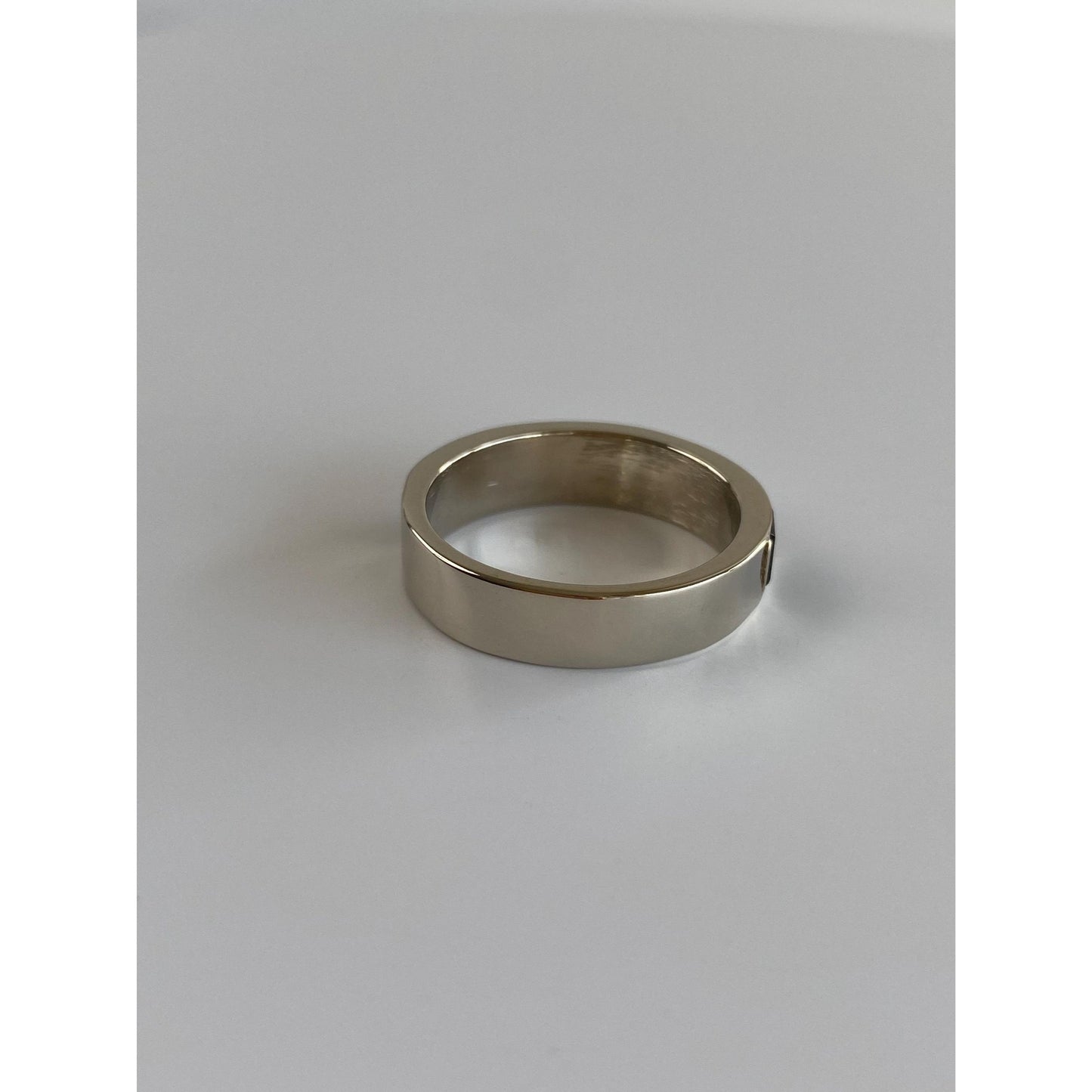 Vintage Solid 14k White Gold Blue Spinel Diamond Chunky Ring Band - Size 8.75