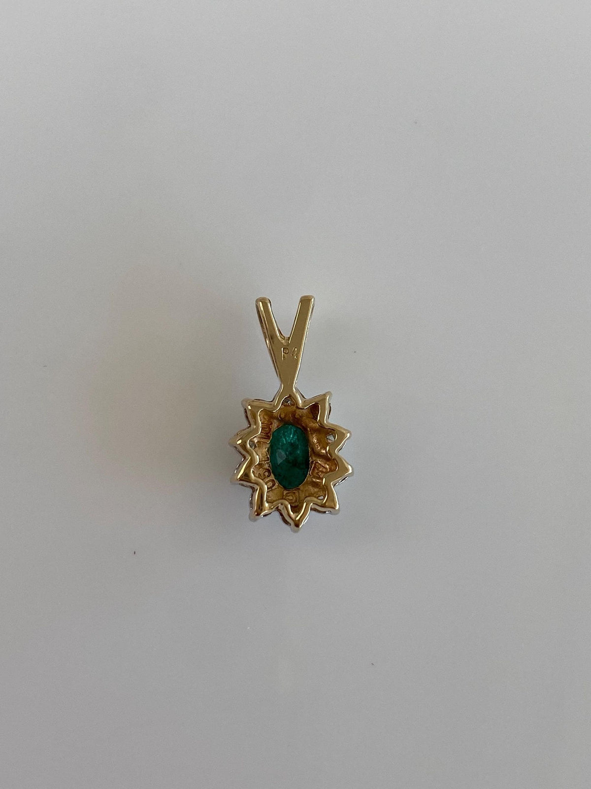 Vintage Solid 10k White & Yellow Gold Diamond Halo Emerald Charm