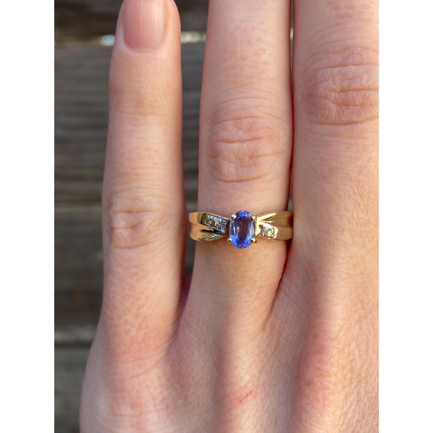 Solid 10k Yellow Gold Tanzanite Diamond Ring - Size 5.5
