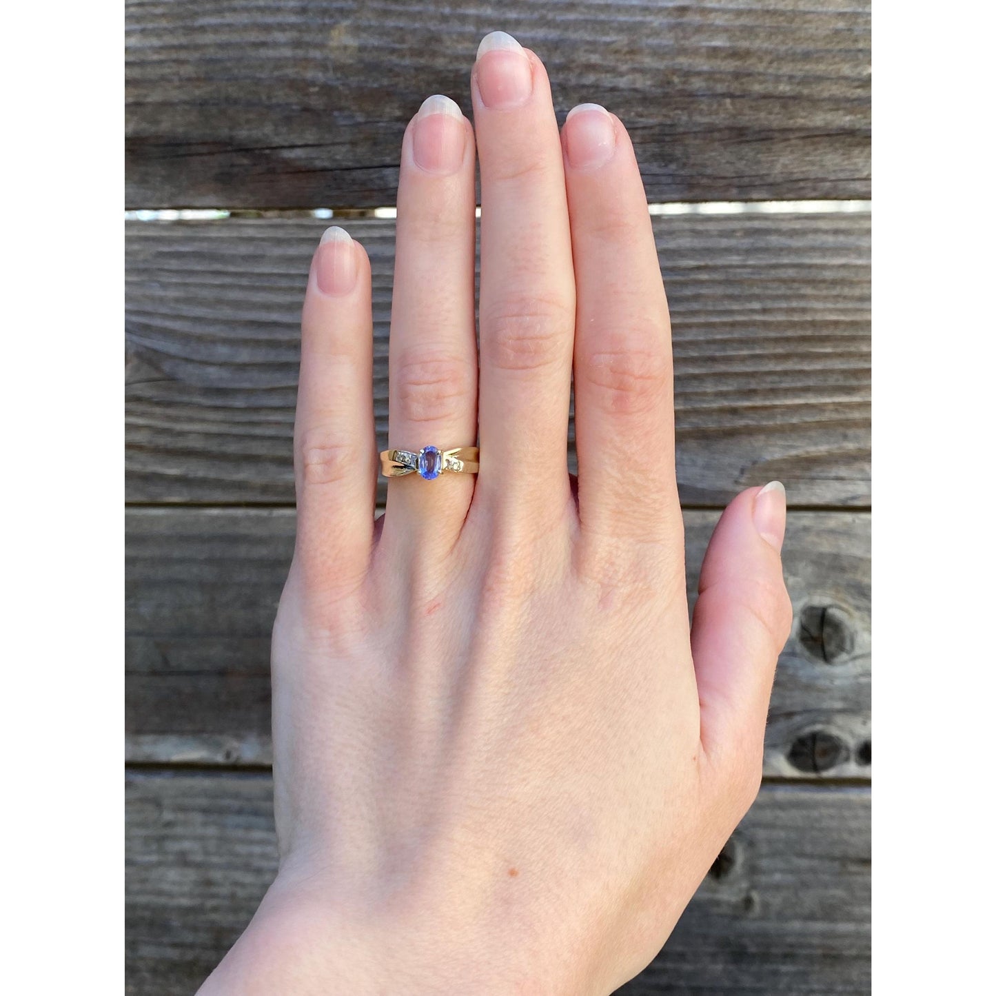 Solid 10k Yellow Gold Tanzanite Diamond Ring - Size 5.5