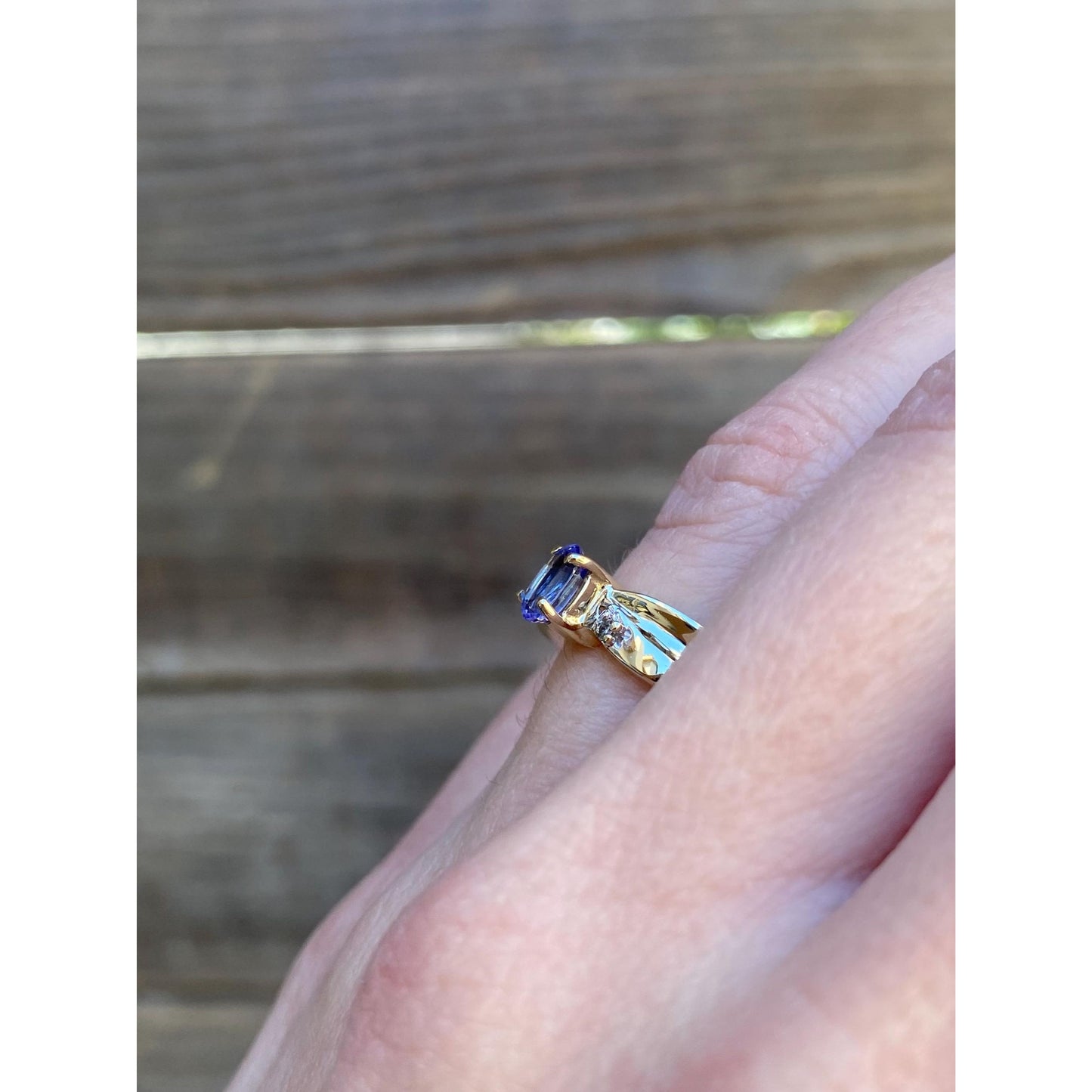 Solid 10k Yellow Gold Tanzanite Diamond Ring - Size 5.5