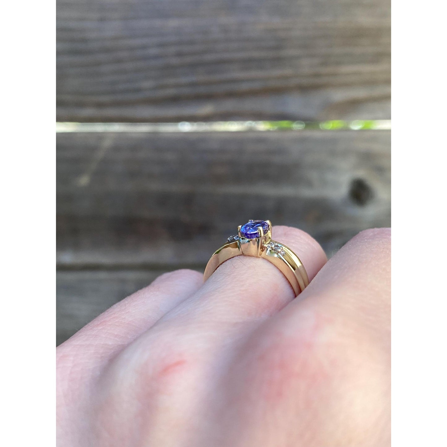 Solid 10k Yellow Gold Tanzanite Diamond Ring - Size 5.5