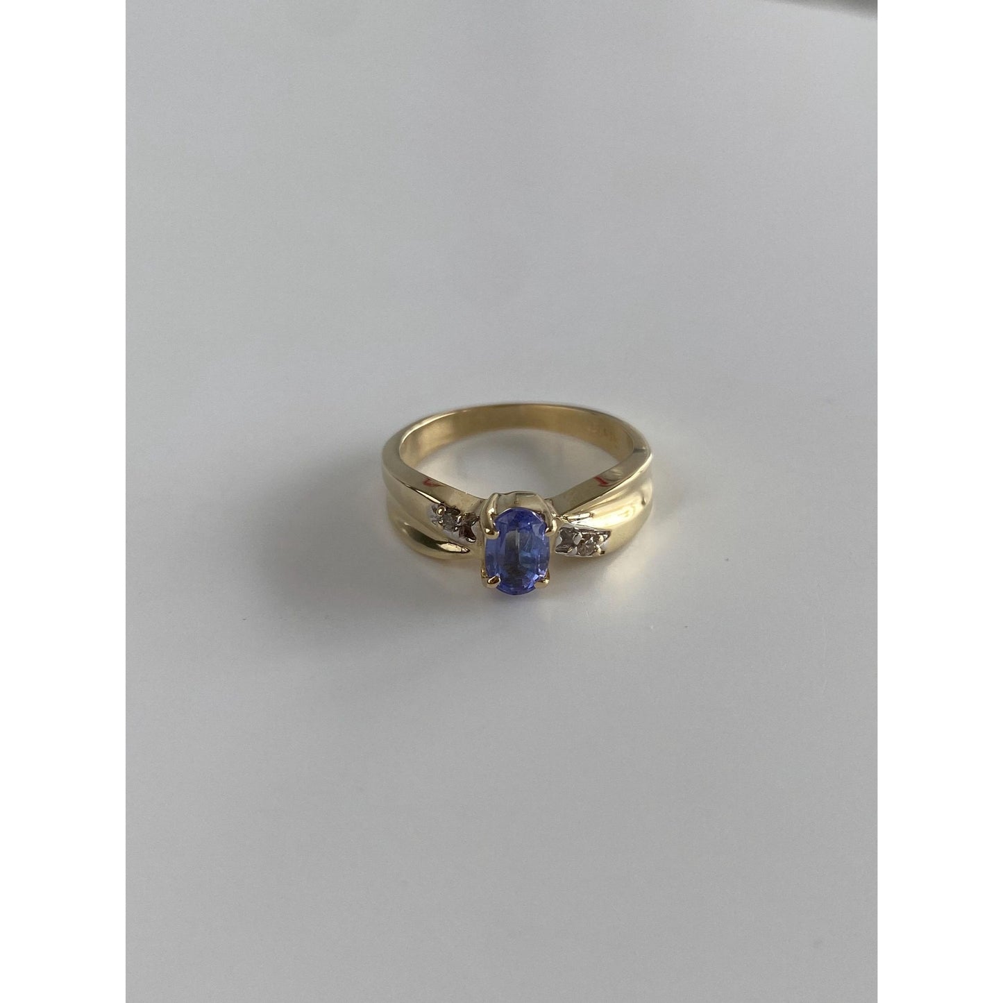 Solid 10k Yellow Gold Tanzanite Diamond Ring - Size 5.5
