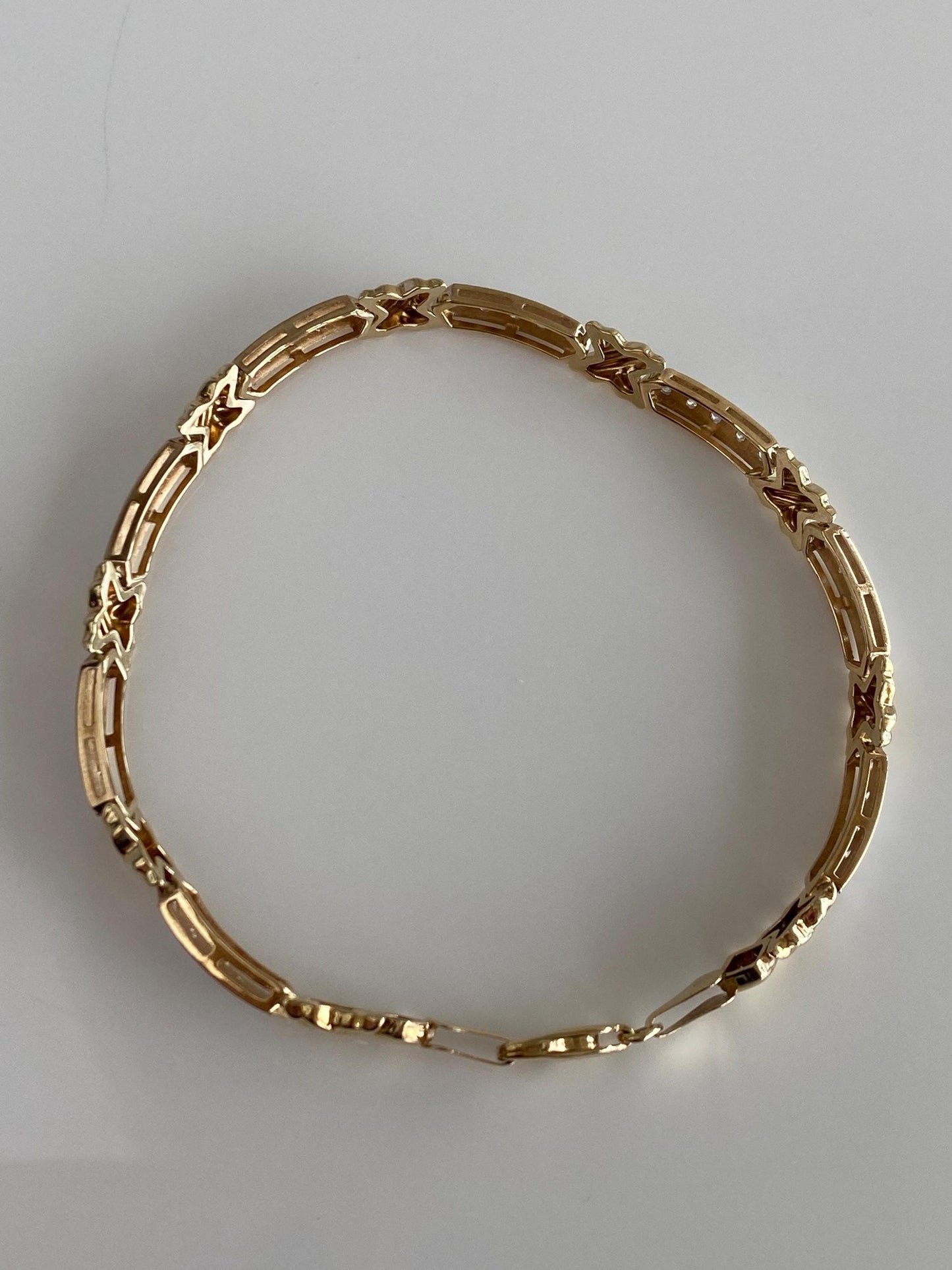 Vintage Solid 10k White & Yellow Gold Diamond X Link Bracelet - 7.25 inches