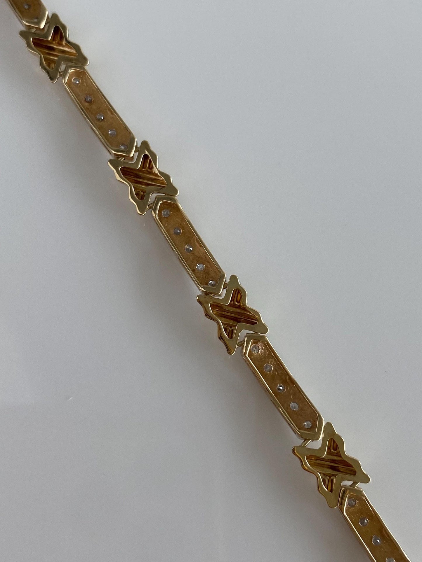 Vintage Solid 10k White & Yellow Gold Diamond X Link Bracelet - 7.25 inches