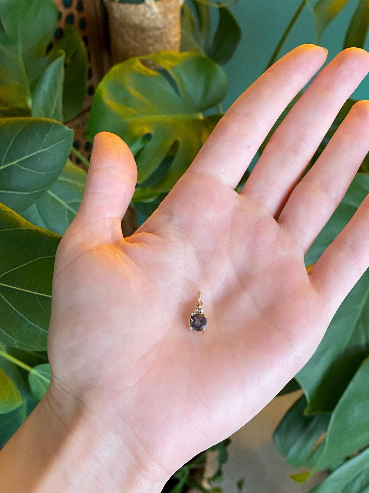 Vintage Solid 10k Yellow Gold Diamond Mystic Topaz Charm