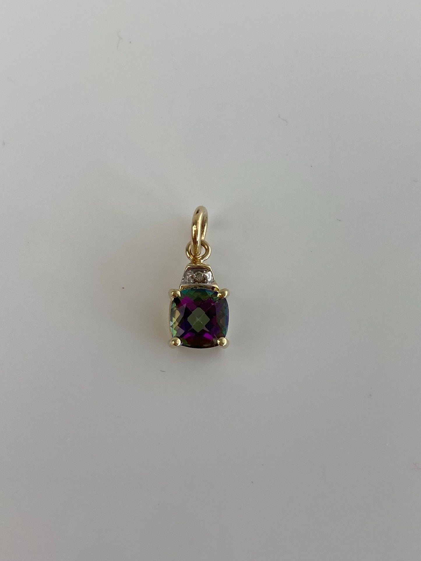 Vintage Solid 10k Yellow Gold Diamond Mystic Topaz Charm