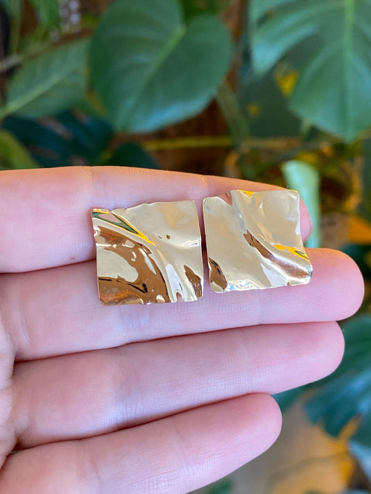 Solid 14k Yellow Gold Folded Square Stud Earrings