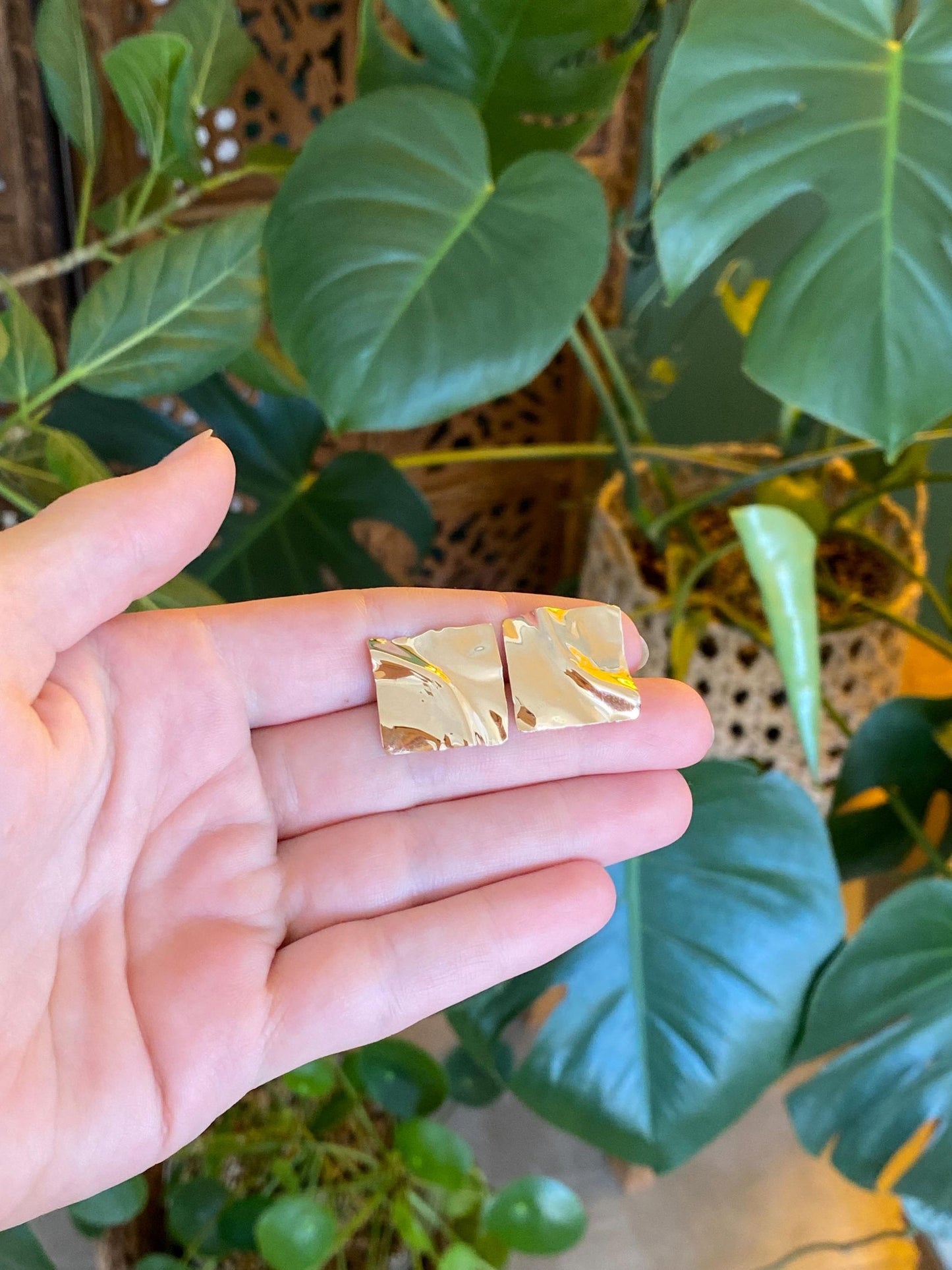 Solid 14k Yellow Gold Folded Square Stud Earrings