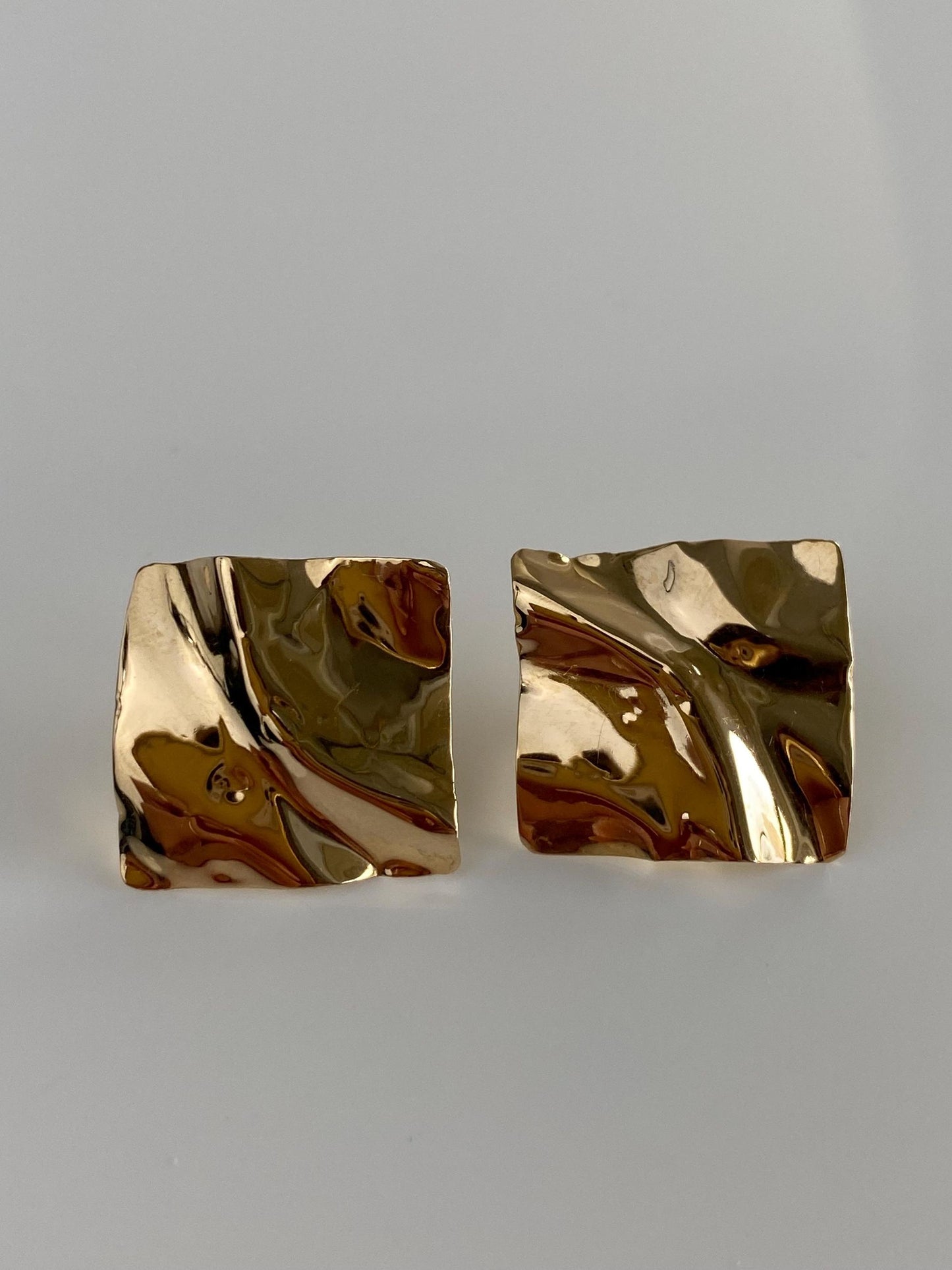 Solid 14k Yellow Gold Folded Square Stud Earrings
