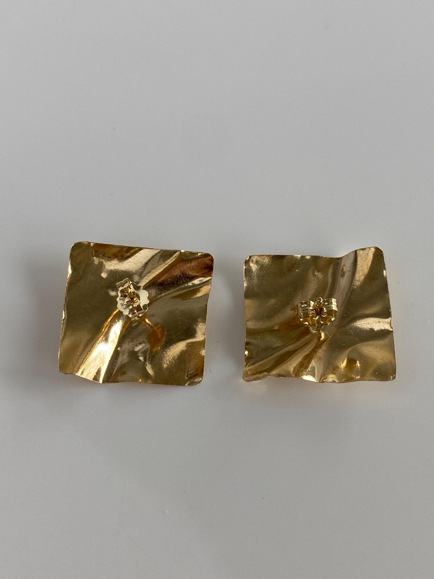 Solid 14k Yellow Gold Folded Square Stud Earrings