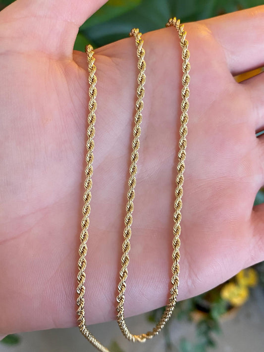 Vintage Solid 14k Yellow Gold Long Slim Rope Chain Necklace - 24 inches