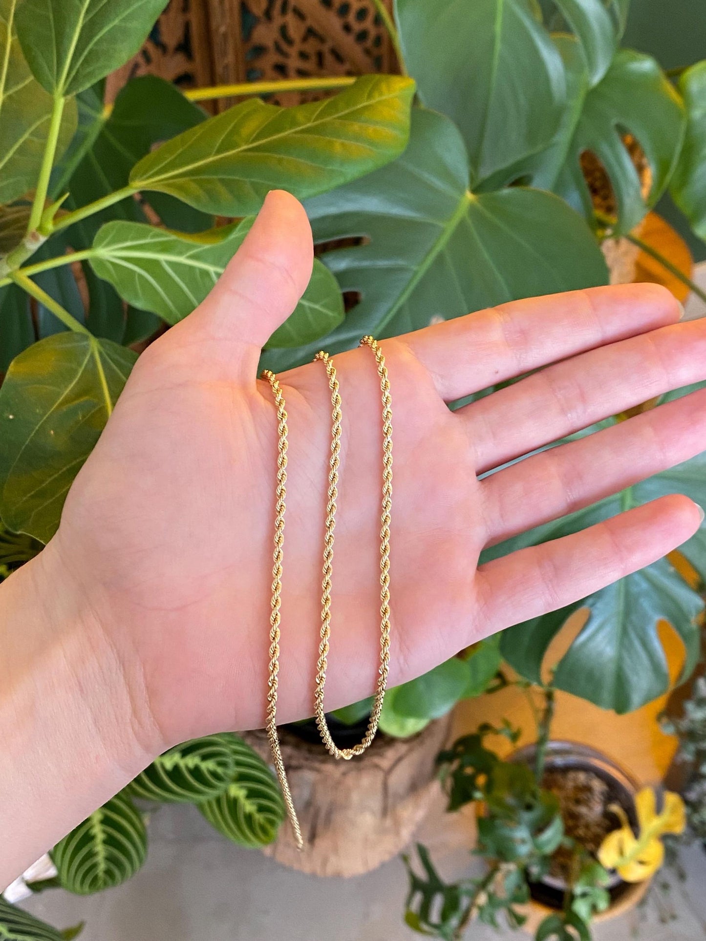 Vintage Solid 14k Yellow Gold Long Slim Rope Chain Necklace - 24 inches