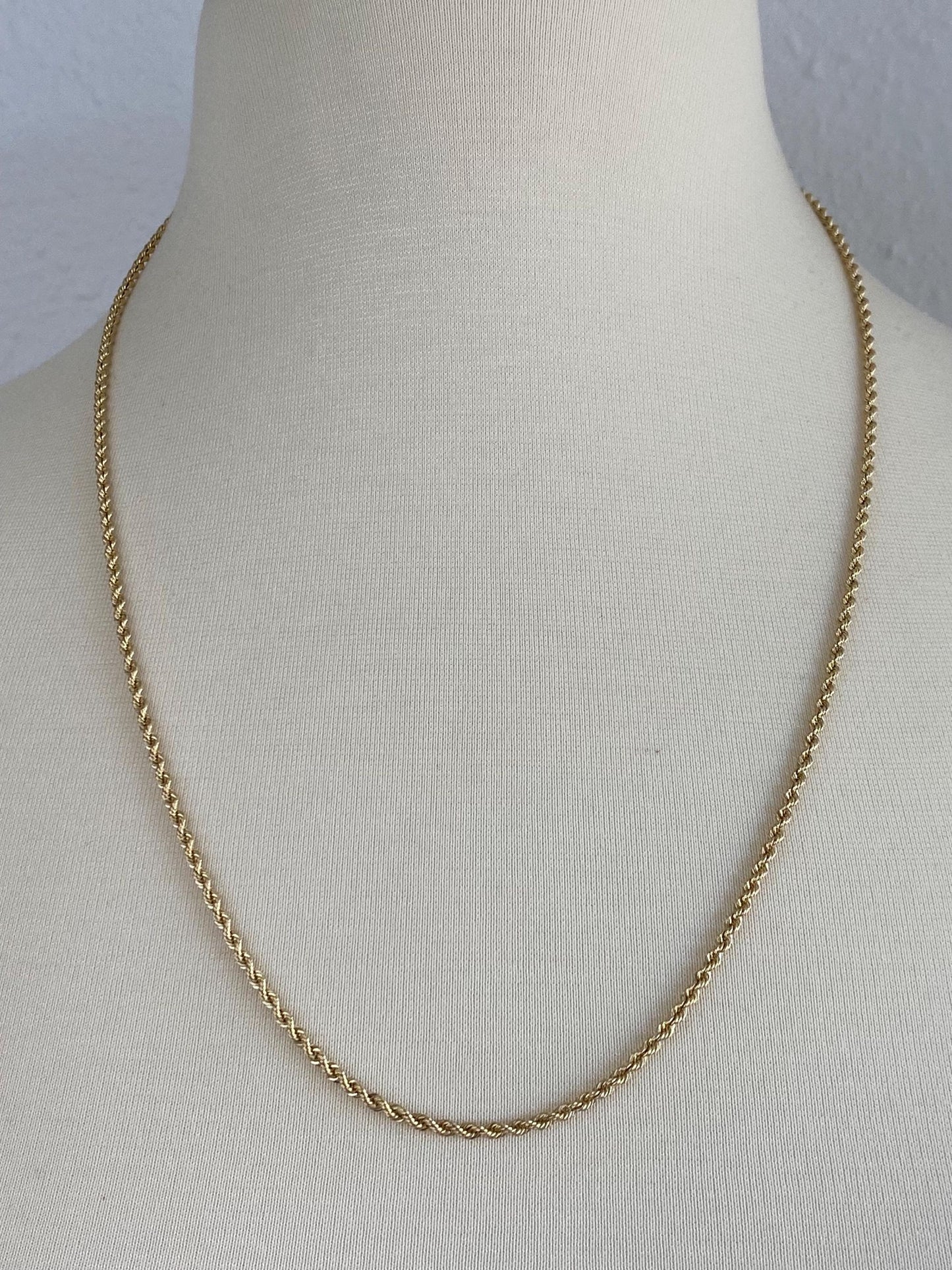 Vintage Solid 14k Yellow Gold Long Slim Rope Chain Necklace - 24 inches