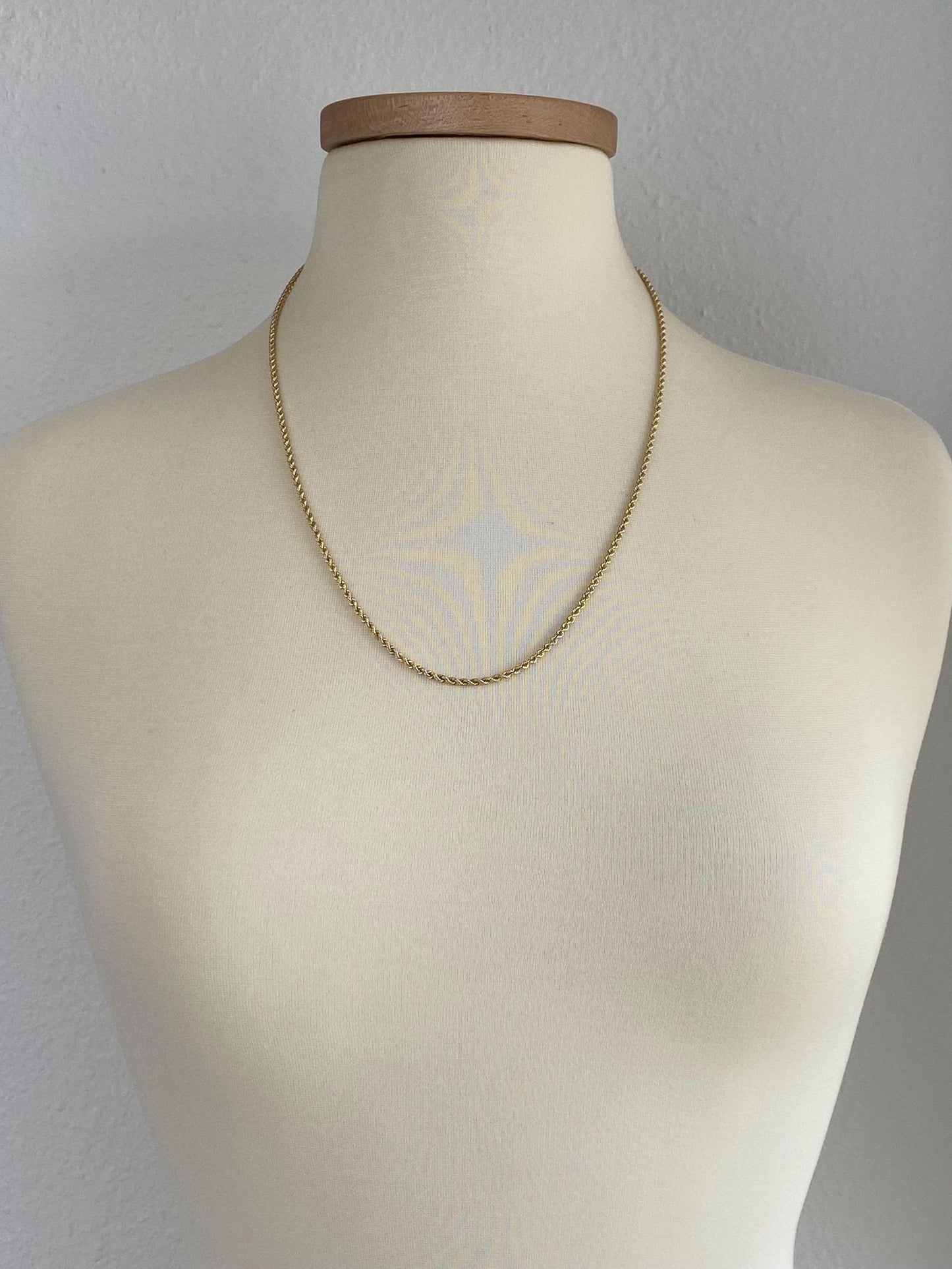 Vintage Solid 14k Yellow Gold Long Slim Rope Chain Necklace - 24 inches